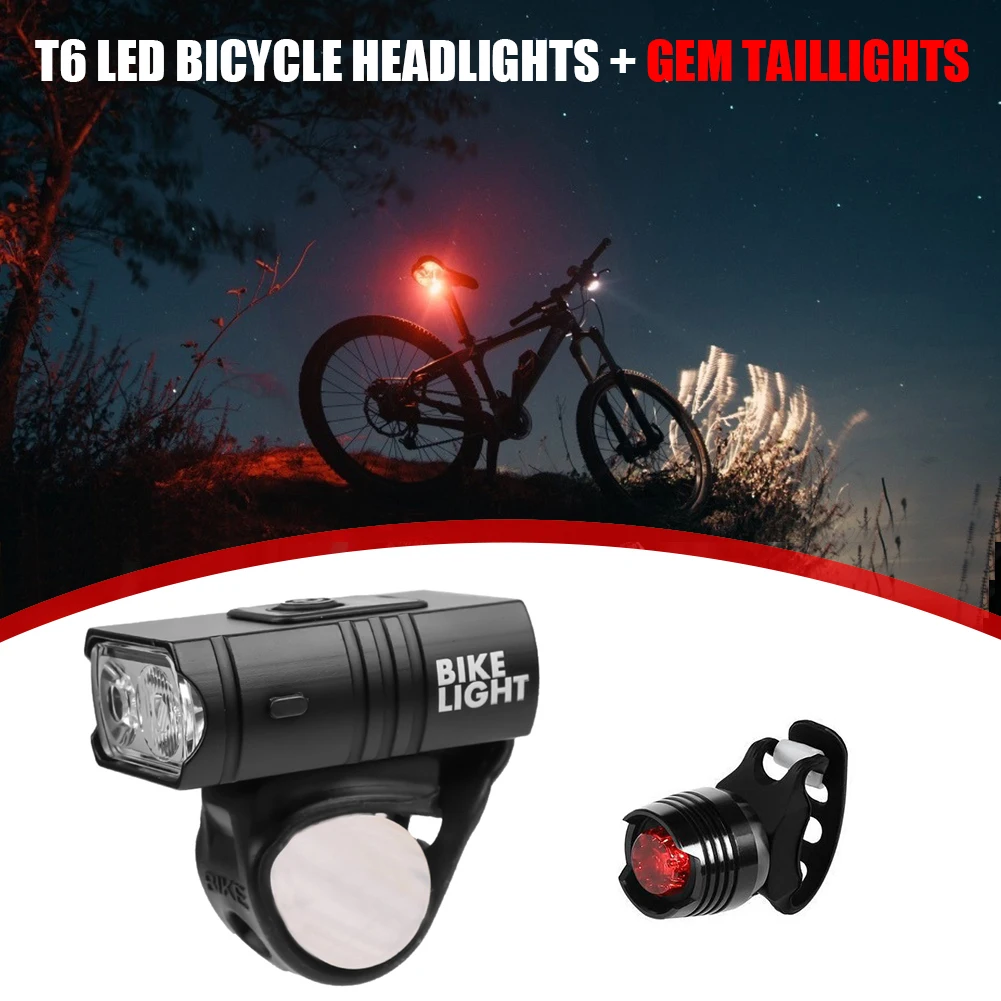 

2xT6 Bicycle Light LED Bike Front Rear Lamp USB Rechargeable 800LM Cycling Safety Headlight Taillight Set
