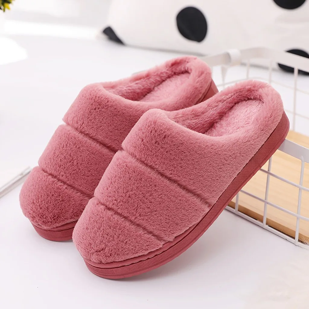 Теплые тапочки для мужчин и женщин Нескользящие домашние из флока обувь