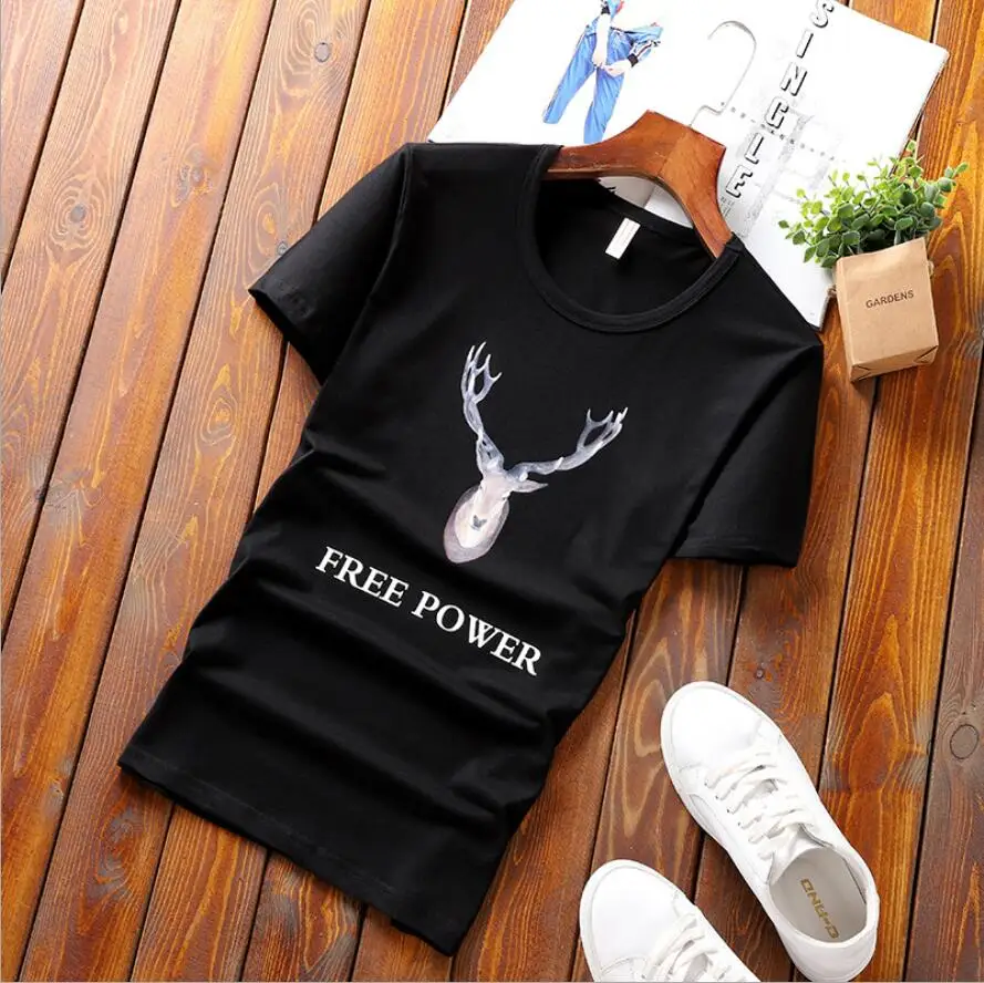 

XCX186 Men T-shirt Short Sleeve Summer T Shirts Fashion brand Print Red T shirt Men Tops Tees Tide design Men's T-shirt