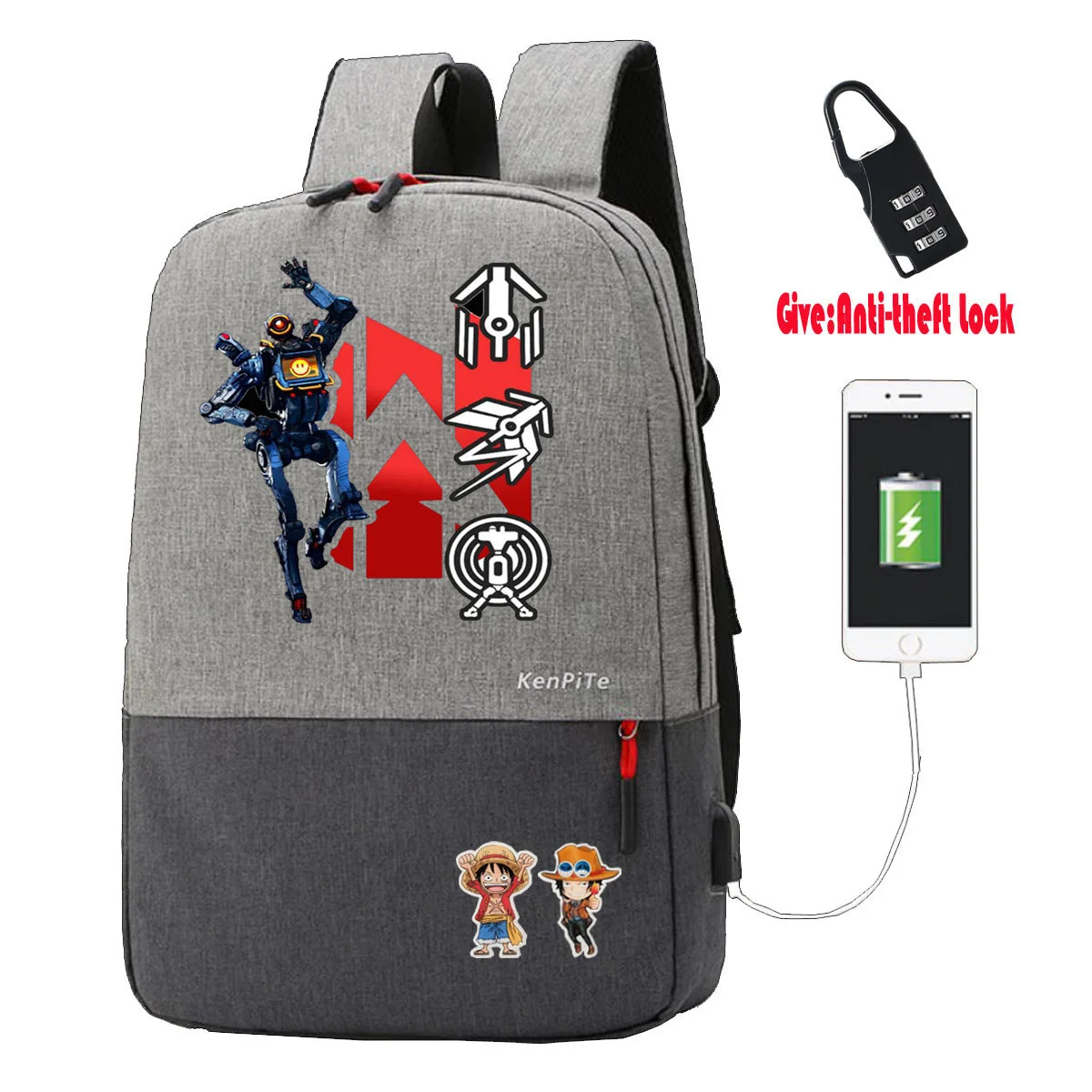 

anime Game LOGO Anti-theft USB Charging Backpack Men Women Laptop Travel Shoulder Bag Work Casual Bags School bookbag