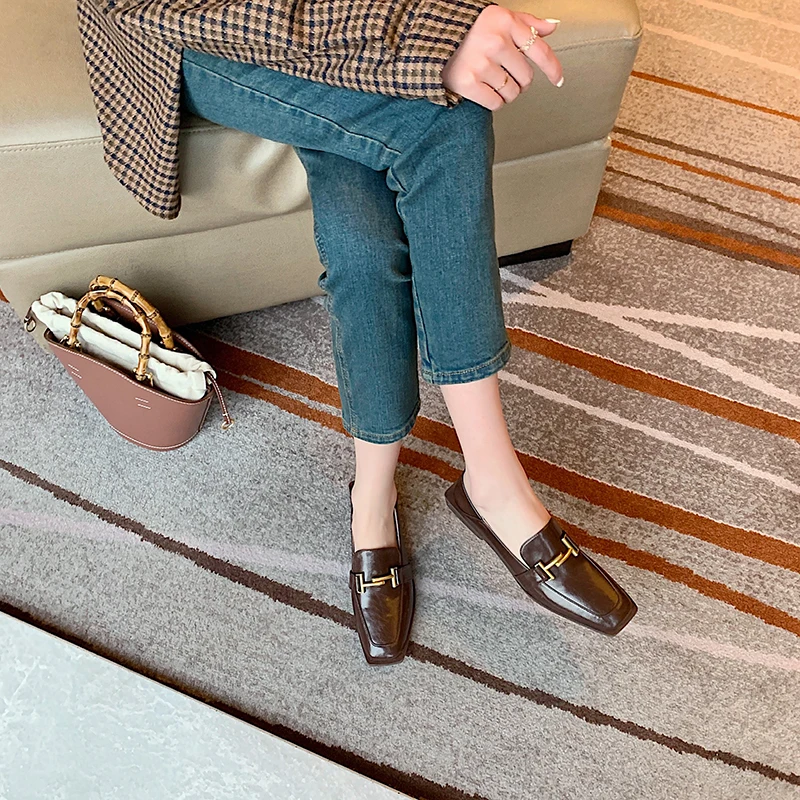 

Новинка весны 2021, кожаные туфли с квадратным носком, Т-образные, на толстом каблуке, Женские Простые и универсальные