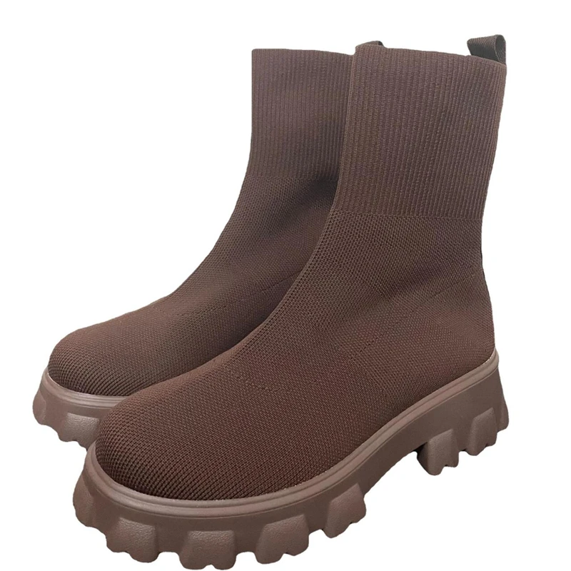 2022 Autumn Winter New Couple Socks Shoes Women Thick-soled Casual Large Size Net Red Knitted Short Boots Women Botas de mujer