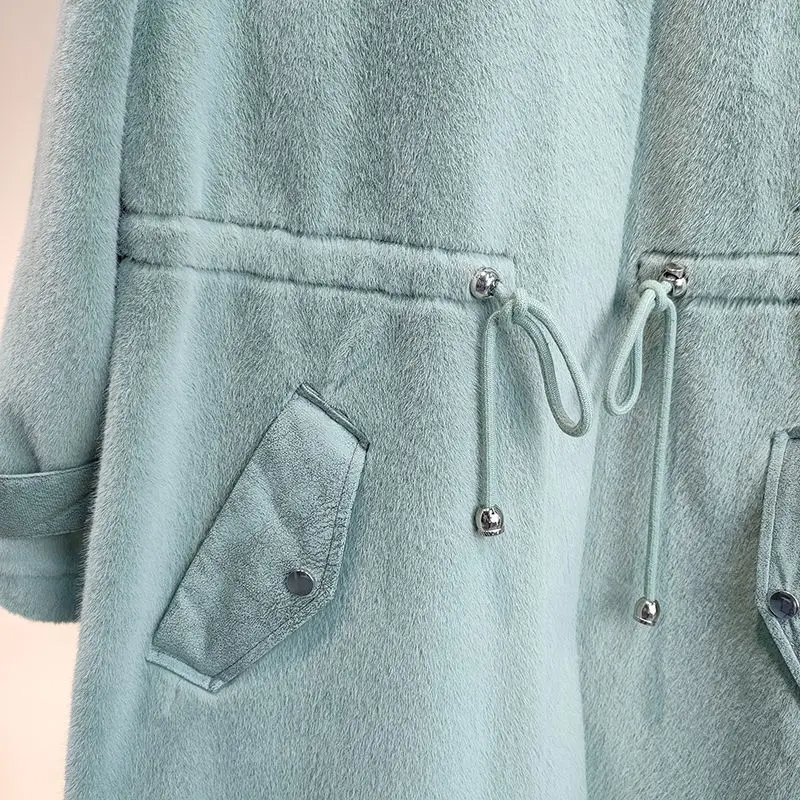 

HSTAR Women 2020 Winter Faux Mink Fur Long Coats Casual Warm Jacket Female Stand Collar Fashion Natural Fur Overcoats Outerwear