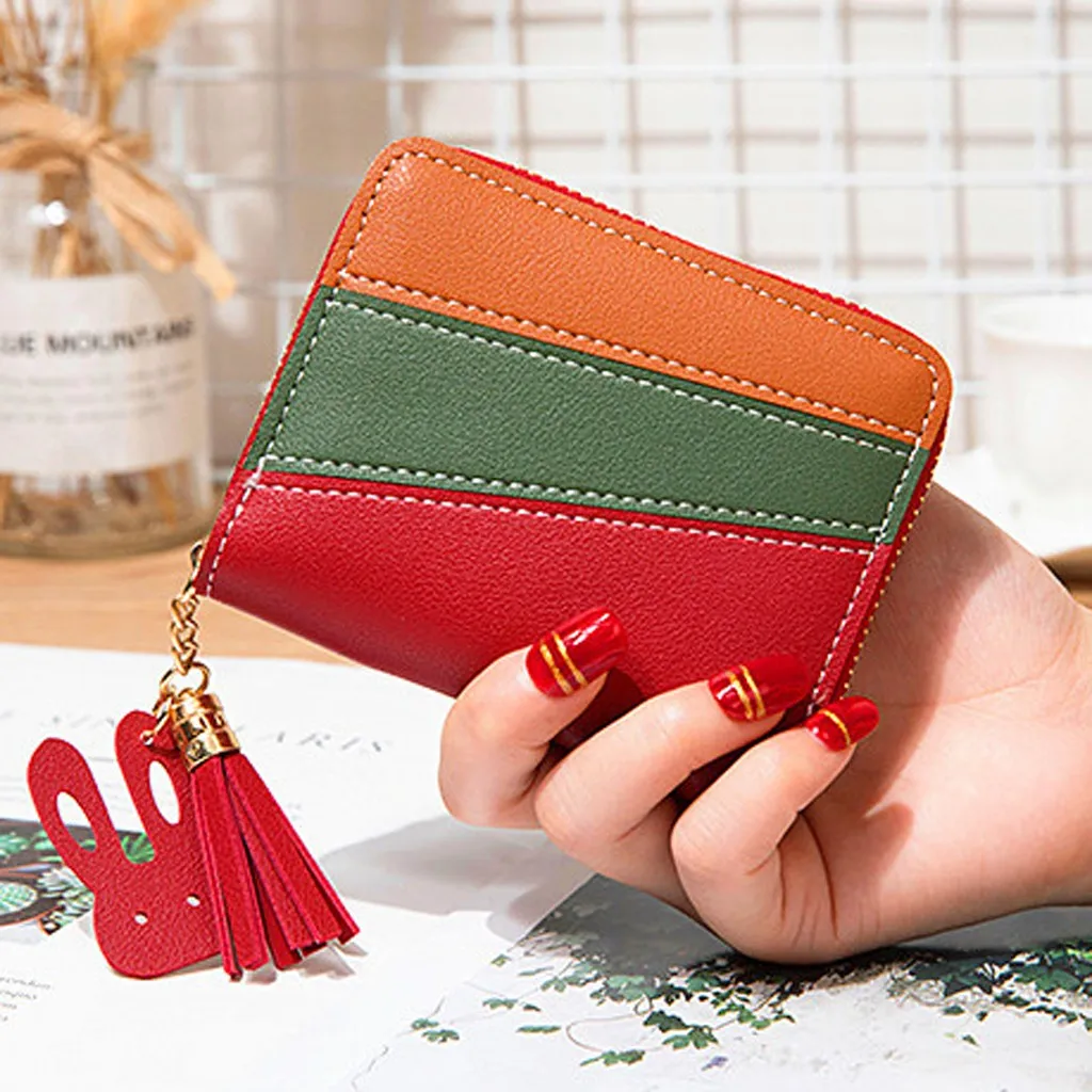 Женский уличный модный тренд однотонный кожаный кошелек с бахромой для карт