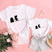 summer family matching outfits mother and me t shirts harajuku cat mouse short sleeve kawaii tops t shirts casual white clothing