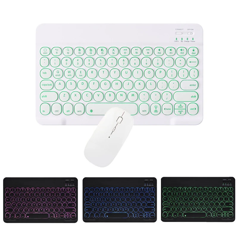 

Round Cap Bluetooth-compatible Keyboard for iPad Air 3 for Samsung/Huawei Mouse Wireless Keyboard with Backlit Phone Keyboard
