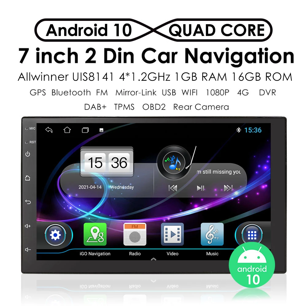 Универсальный Автомобильный мультимедийный плеер 2 din Android 10 четырехъядерный GPS