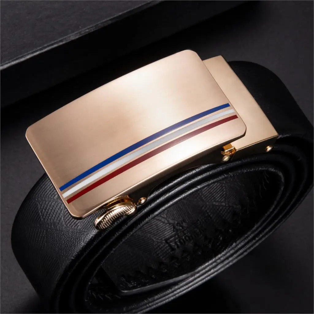 Мужской ремень из воловьей кожи черный кожаный пояс Золотая Автоматическая