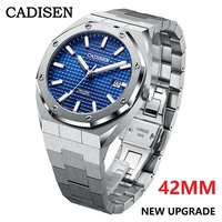 cadisen new 42mm men watches mechanical automatic nh35a blue watch men 100m waterproof brand luxury casual business wristwatch