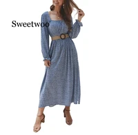 new women boho dress flared long sleeve summer floral print t shirt dress polka dot long maxi dress
