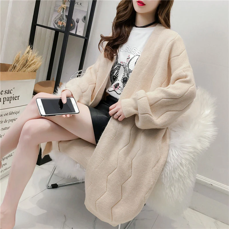 type4 beige Женские кардиганы, осенне-зимний свитер, Кардиган с длинным рукавом, вязанная куртка большого размера, пальто, свободная верхняя одежда, Casaco Feminina - Цвет: type4 beige