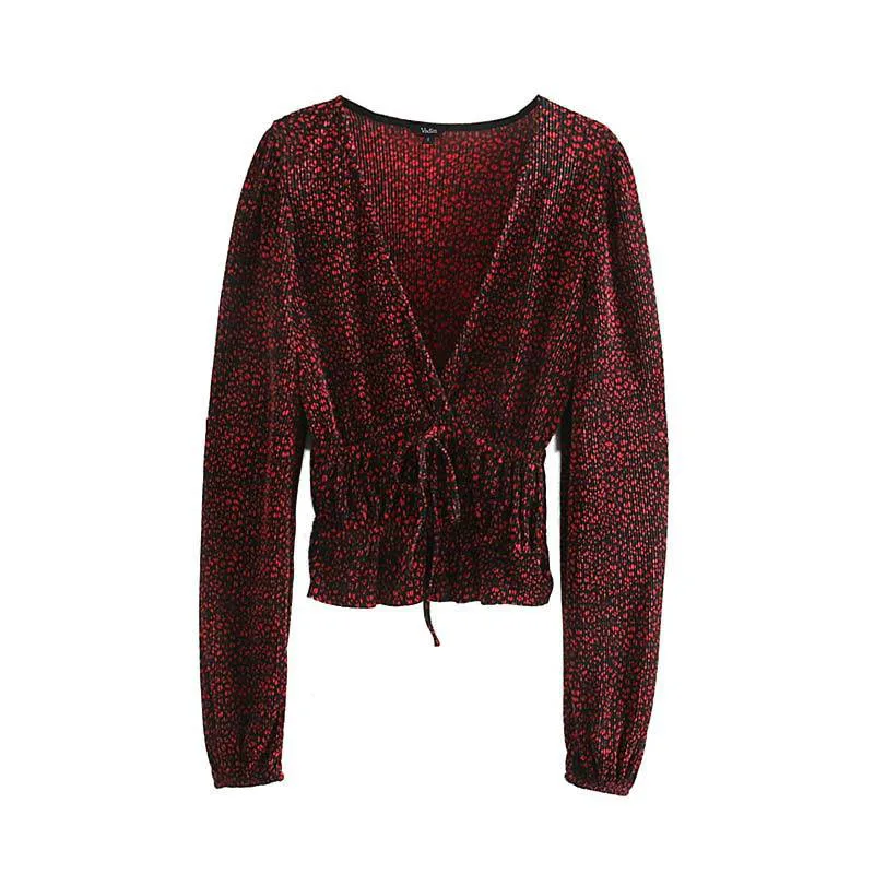 2020 женские стильные блузки с v образным вырезом и принтом эластичная резинка на