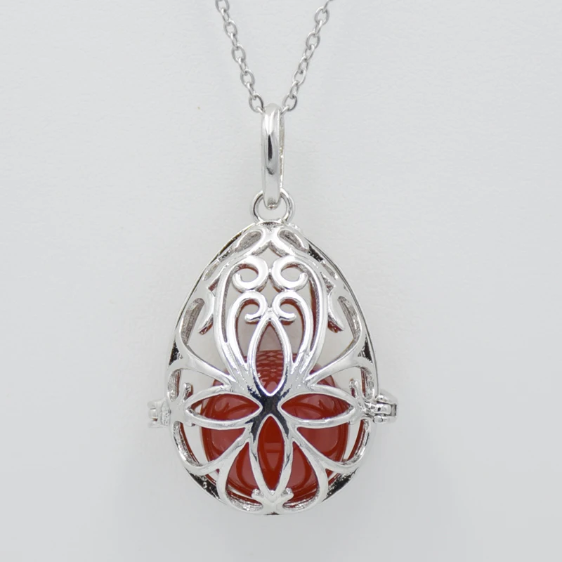 Полый Шарм-клетка в форме яйца горка-медальон кулон ожерелье с натуральным