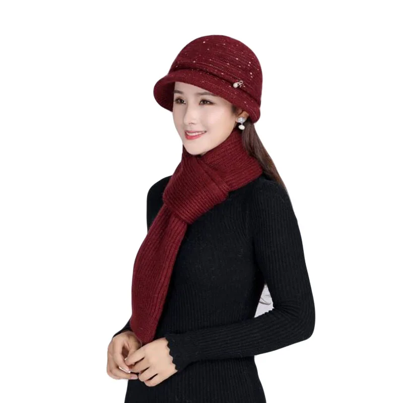 

Winter Women Knitted Hats Lady Skullies Super Soft Wool Mix Rabbit Fur Hat Warm Beanies Female Baggy Headwear mom Cap