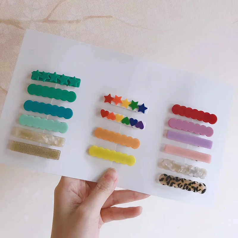 Korean Creative Wave Star Love Hairpin Candy Color Acrylic Acetate Rectangle Various Color Styles Alligator Clips Headwear