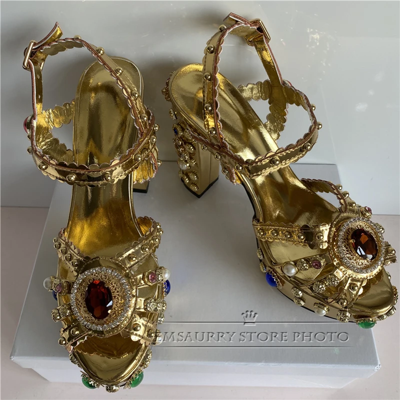 Золотистые босоножки из натуральной кожи с ремешком на щиколотке Женские