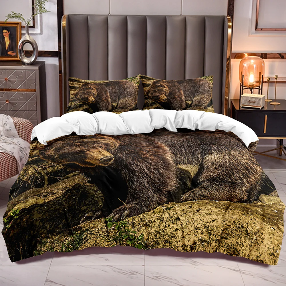 

3D Bear Kids Duvet Cover Animal Theme Forest Bear Print Bedding Comforter Cover with Microfiber Soft Bedding Sets