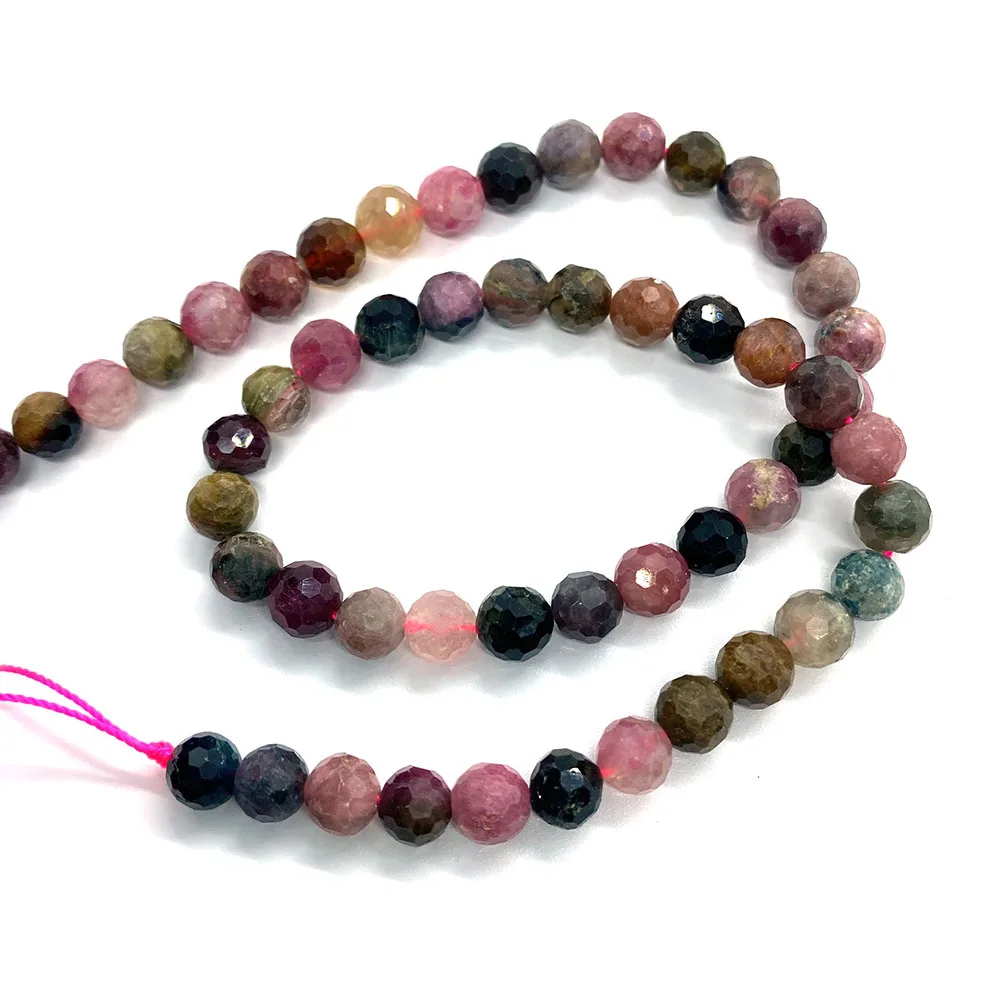 

Natural Stone Faceted Round Beads Tourmaline Semi-precious Stones Beads for DIY Bracelet Necklace Earrings Jewelry Accessories