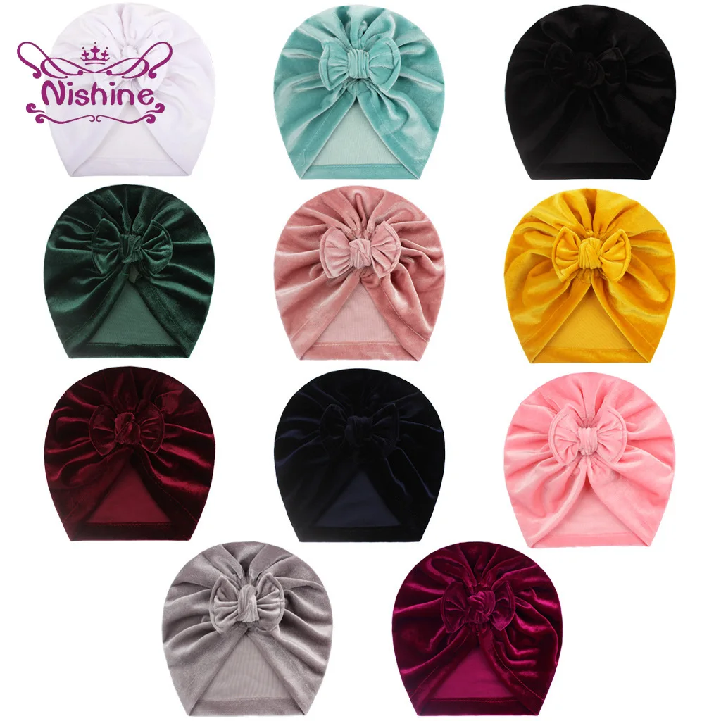 11 Цвета золото бархат шапки для новорожденных повязка на голову кепки осень-зима
