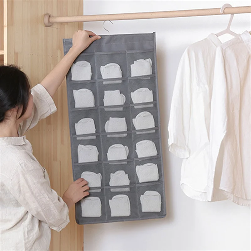 Double-sided Hanging Bag Folding Clothing Storage Bag Clear Socks Bra Underwear Rack Hanger Storage Bags Organizer for Wardrobe