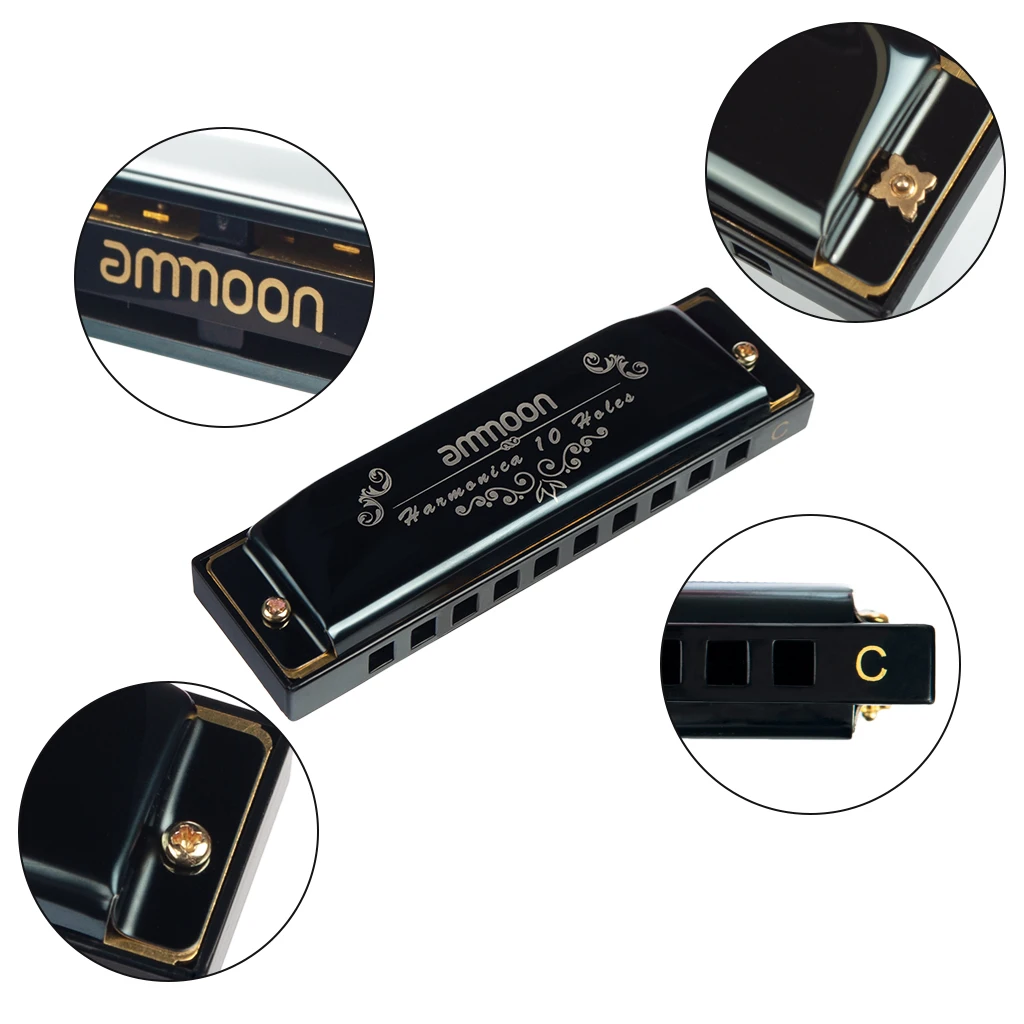 Ammoon Harmonicas 10 отверстий 20 Тон Ключ C серебристого цвета блюз Джаз фолк-рок