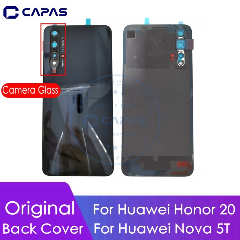 Оригинальная задняя крышка для Honor 20+ стеклянный объектив для камеры для huawei nova 5 T, задняя крышка для батареи, запасные части для двери