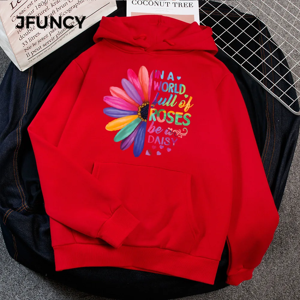 

JFUNCY Autumn Winter Women Thick Pullovers Casual Loose Coats Woman Long Sleeve Hooded Sweatshirt Printed Fleece Sportswear