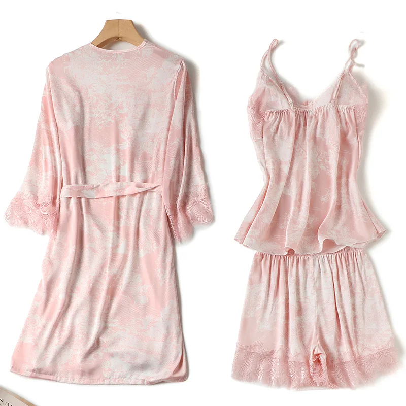 Женский пижамный комплект из трех предметов с чернильным принтом | Пижамные