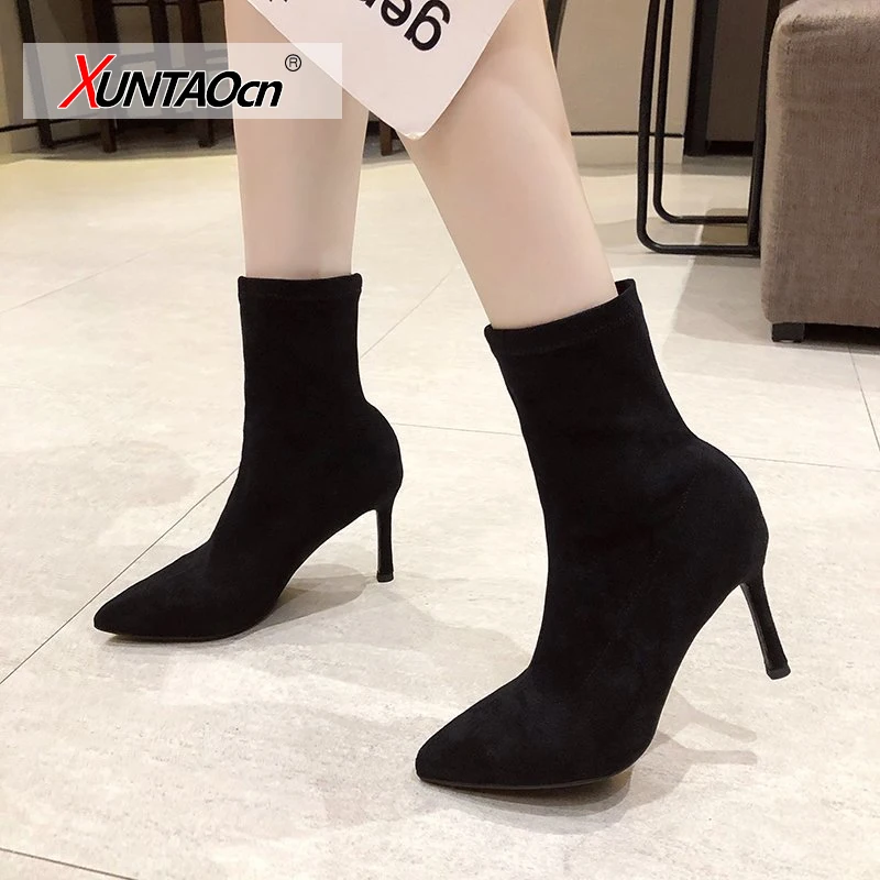 

Sexy Sock Boots Knitting Stretch Boots High Heels For Women Fashion Shoes 2021 Spring Autumn Ankle Boots Booties Female