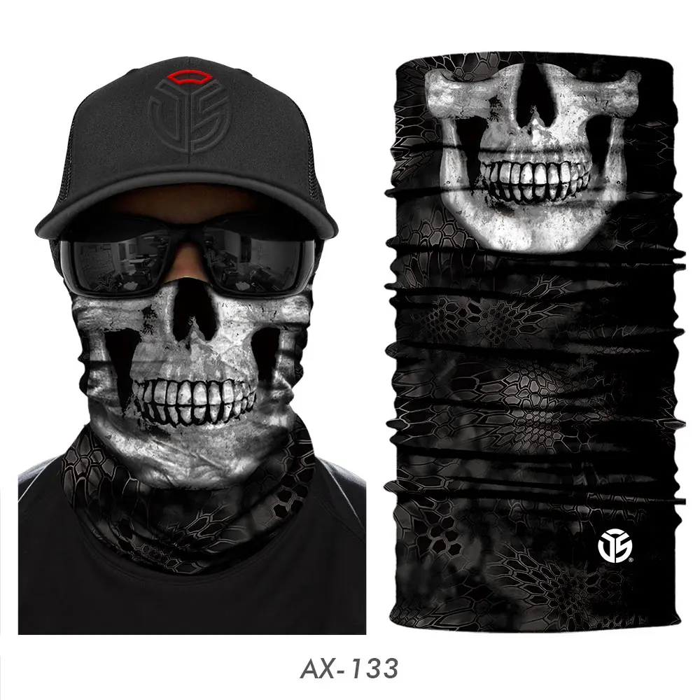 AX-133 3D Skull Ghost Balaclava Neck Gaiter Motorcycle Bandana Head Shield Skeleton Moto Biker Tube Scarf Headband Half Face Mask Men - Цвет: AX-133