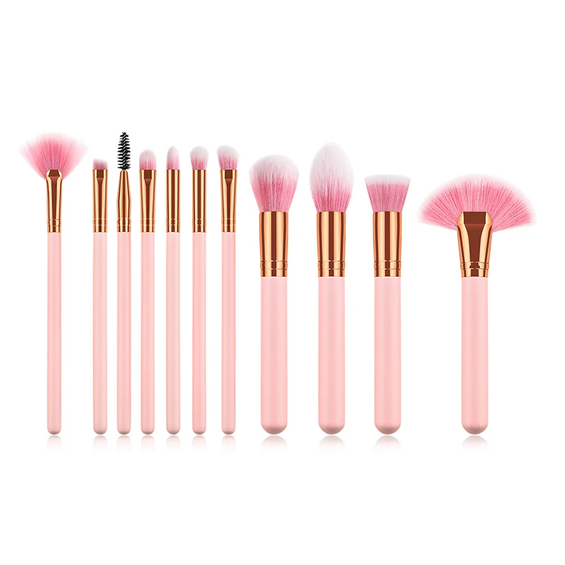 11 шт. розовый Золотой набор кистей для макияжа с деревянной ручкой веерообразные