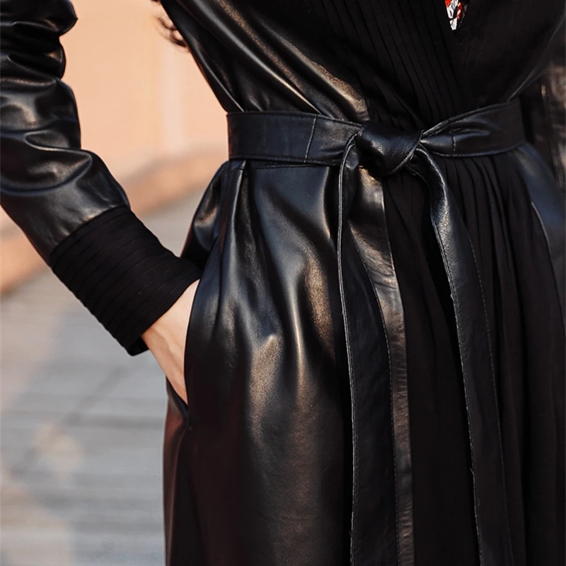 

Leather Jackets Spring 2020 Genuine Long Korean Slim Female Jacket Fashion Women's Sheepskin Coats Couro Legitimo Zjt603