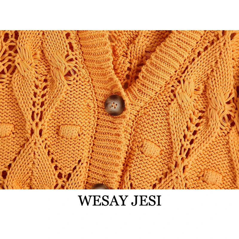 

WESAY JESI 2021 Spring Vest Fashion Solid Color Knitted Short-sleeved Button V-neck Vest Fashion Retro Temperament Casual Top