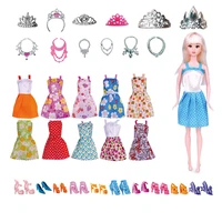 multi style 32 pc doll toys 30 cm accessories shoes clothes jewelry crown girl cute little skirt wearing crown suit toy