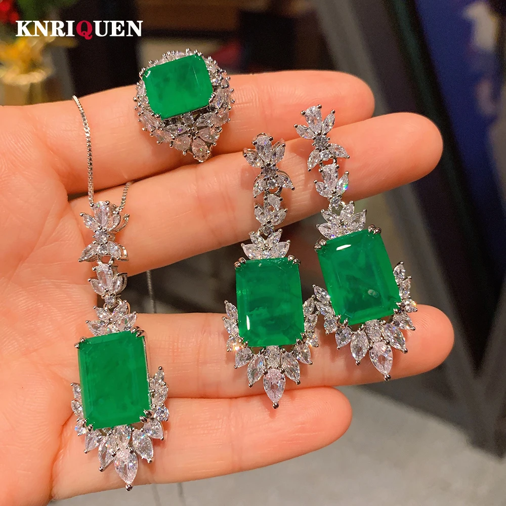 2022 New Arrival Emerald Gemstone Necklace Pendant Ring Drop Earrings Women's Luxury Wedding Party Fine Jewelry Statement Gift