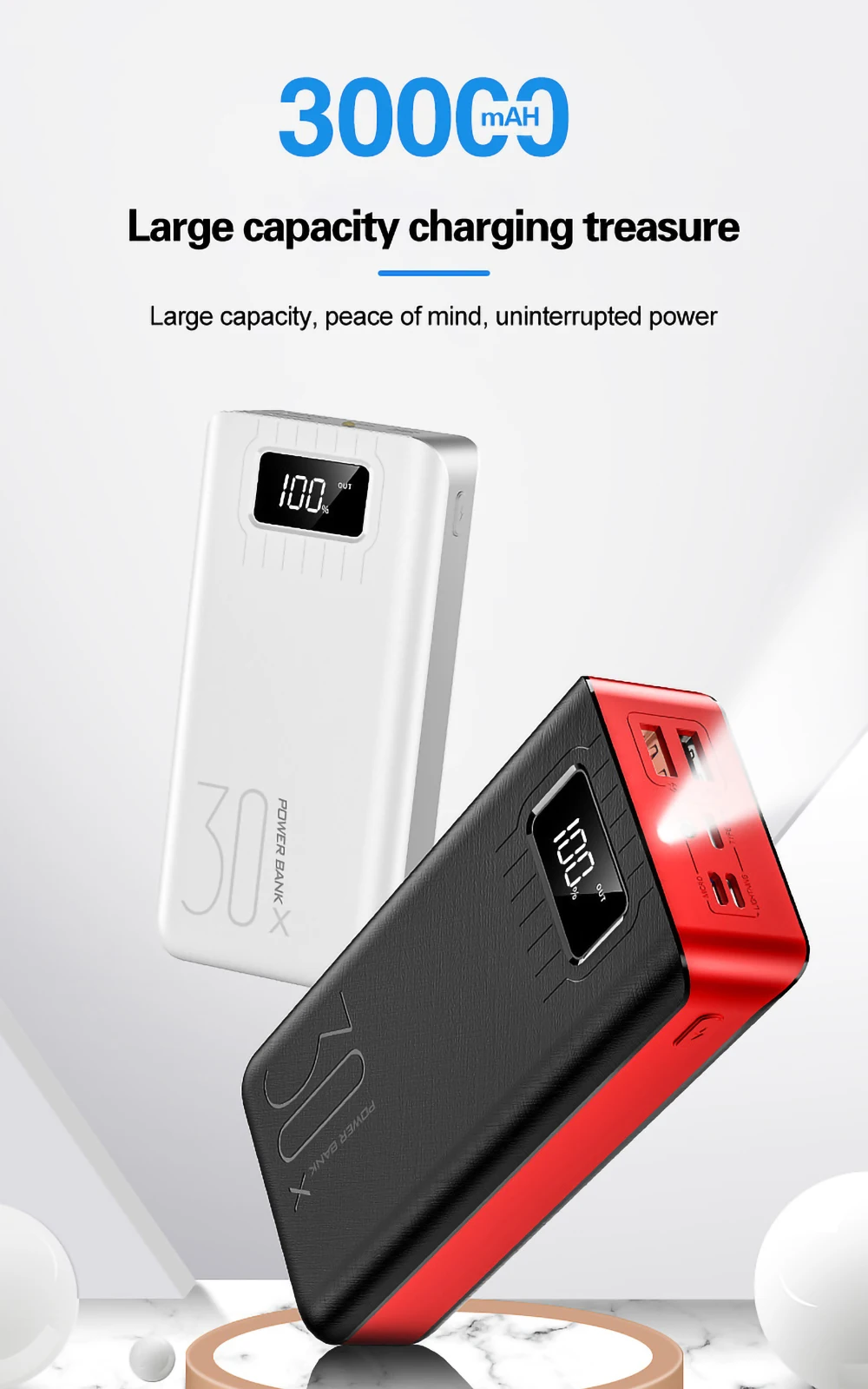 30000mAh Power Bank Портативная зарядка Poverbank Мобильный телефон Внешнее зарядное устройство Powerbank 30000 мАч для Xiaomi Mi батарея портативная