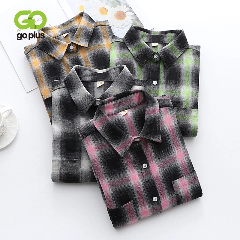 

GOPLUS Shirts Womens Tops and Blouses Korean Style Plus Size Plaid Dames Shirt Camisas De Mujer Bluzki Chemise Femme C10986