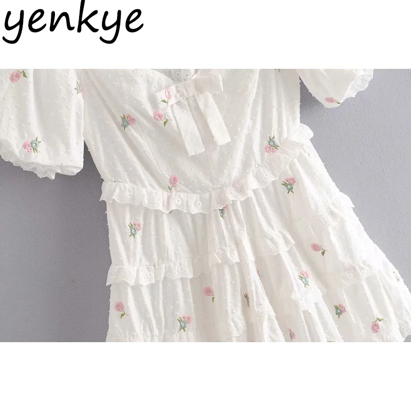 Женское платье с цветочной вышивкой летнее многослойное мини-платье открытыми