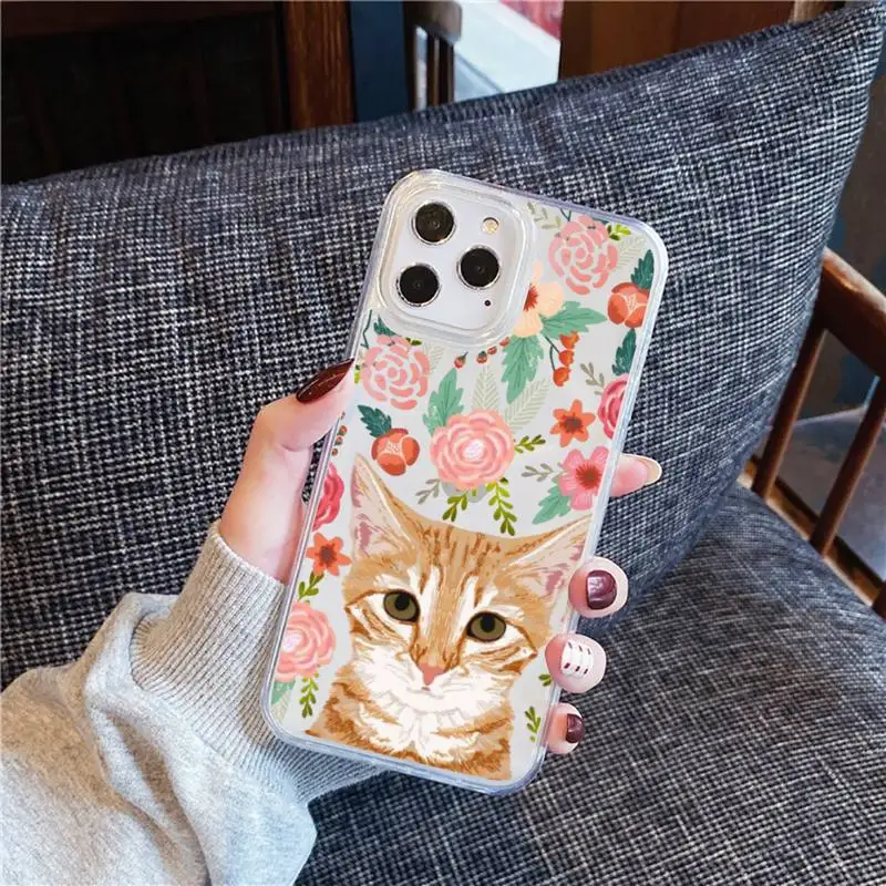

Animal flower dog cat cute Phone Case Transparent for iPhone 12 11 mini pro XS MAX 6 6S 8 7 Plus X 5S SE 2020 XR
