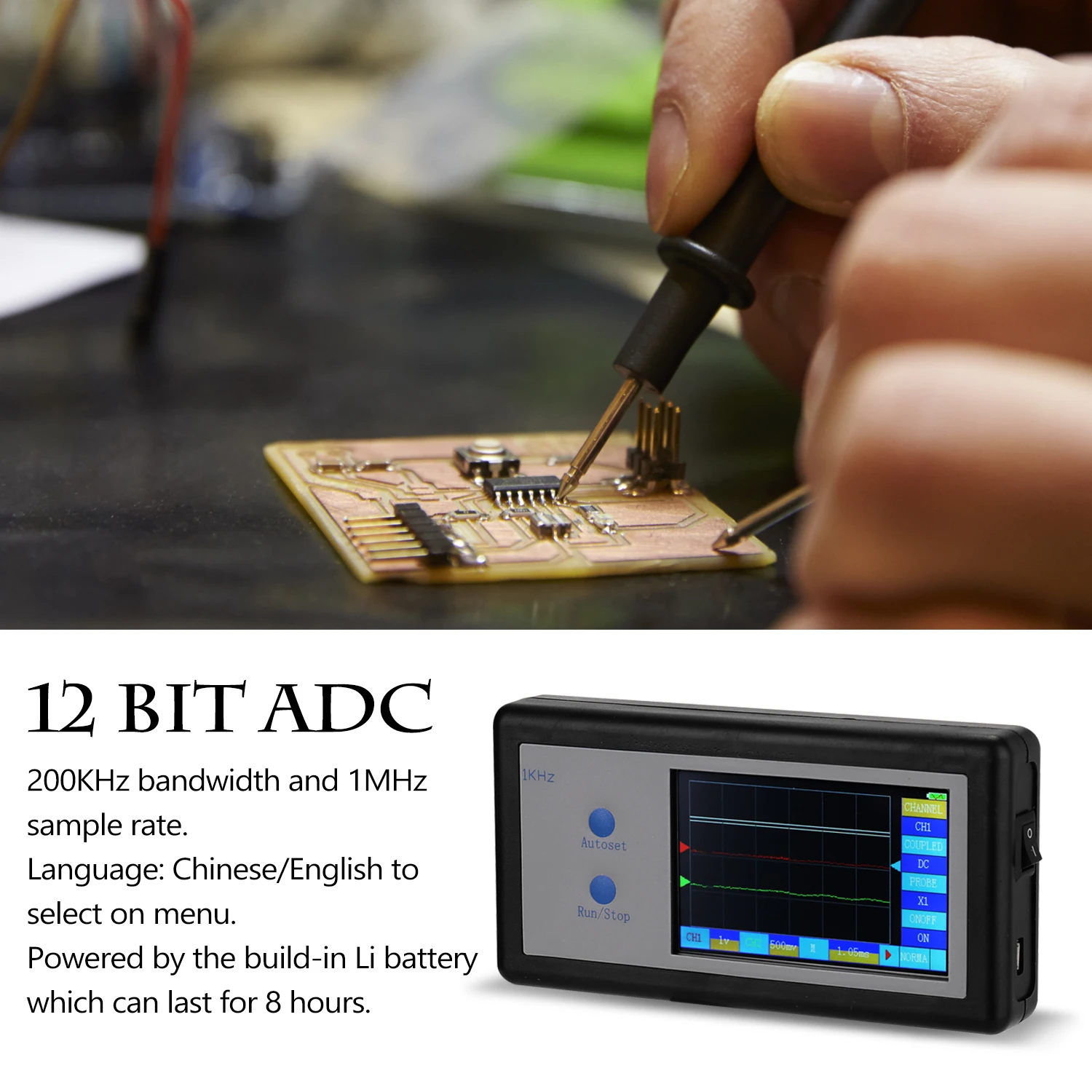 D602 200KHz 2CH Mini Portable Pocket-Sized Handheld Touched Panel LCD Digital Display Oscilloscope | Инструменты
