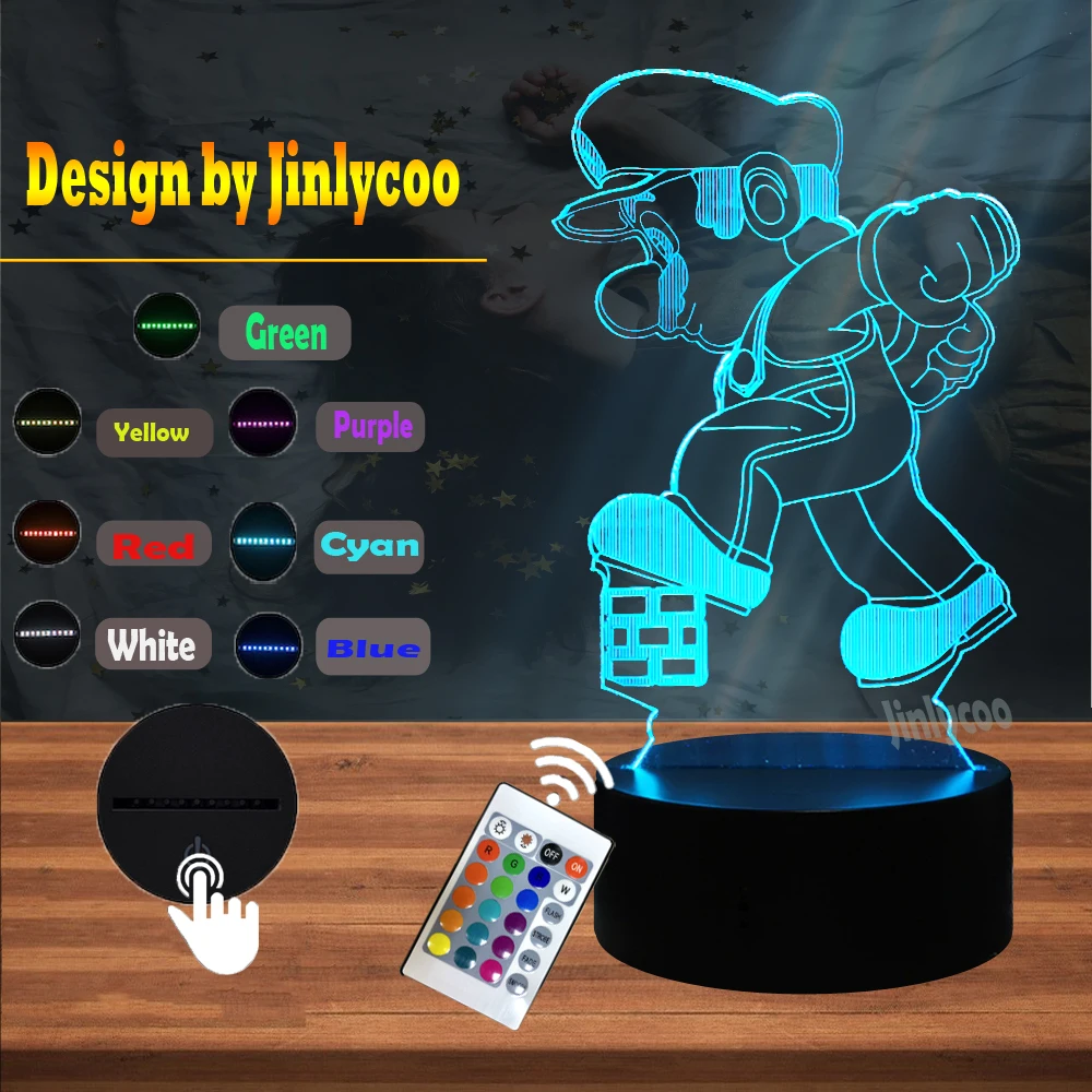 Игровой рисунок 3D ходьба Марио мультфильм детский сон спальня LED Настольный