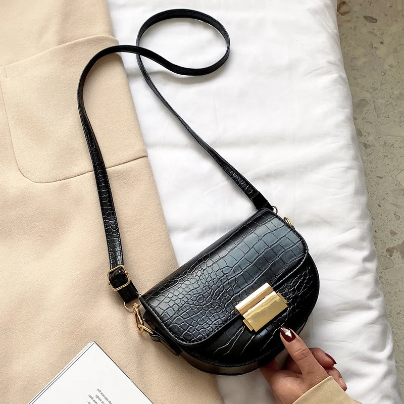 

Women Alligator Pattern Crossbody Bag Crocodile Semicircle Saddle Bags PU Leather Shoulder Bags For Ladies Handbags Messenger