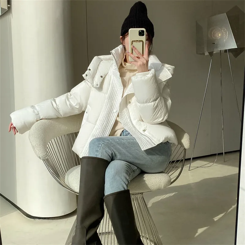 New White Hooded Bread Clothing Casual All-match Short Coat Women Winter  Thick Warm Niche Fashion Cotton Coat Female JD2167