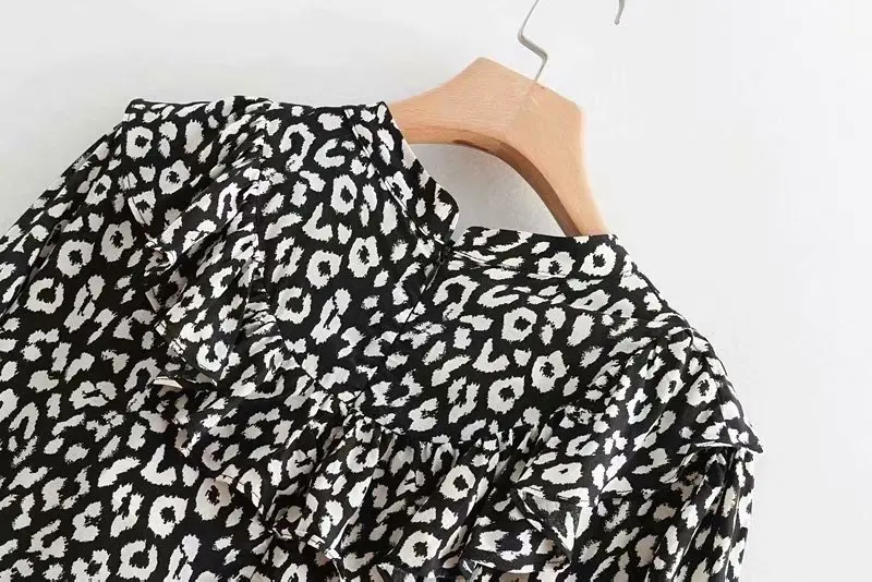 VOGUEIN новые женские повседневные с животным принтом оборками длинными рукавами