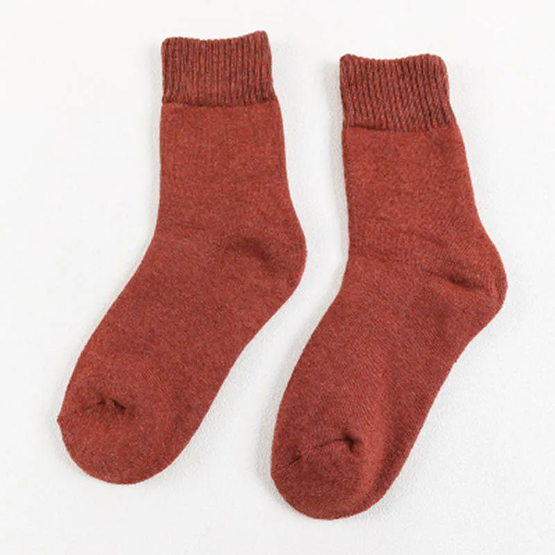 C winr red LKWDer 3 Pairs Winter Warm Socks For Women Solid Color Thick Wool Rabbit Hair Socks Snow Against Cold Warm Cotton Sock Sox Meias - Цвет: C winr red