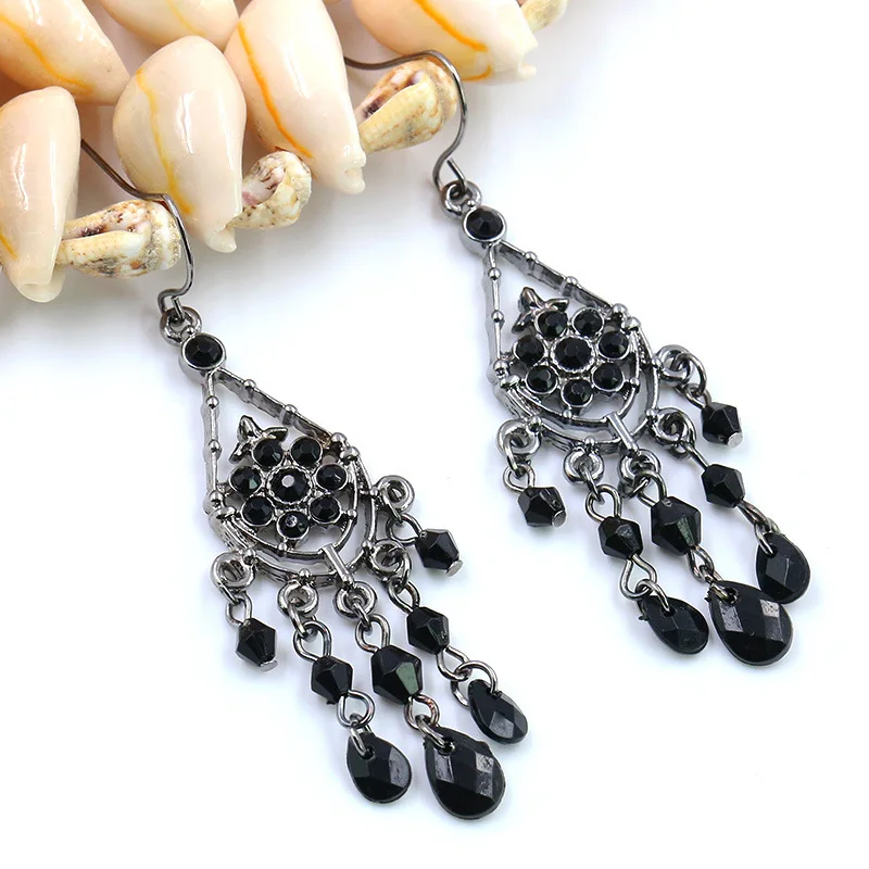 

Geometric Tassel Long Beaded Earring Black Acrylic Black Drop Earring Boho Jewelry for Women Statement Chandelier Earrings I3K38