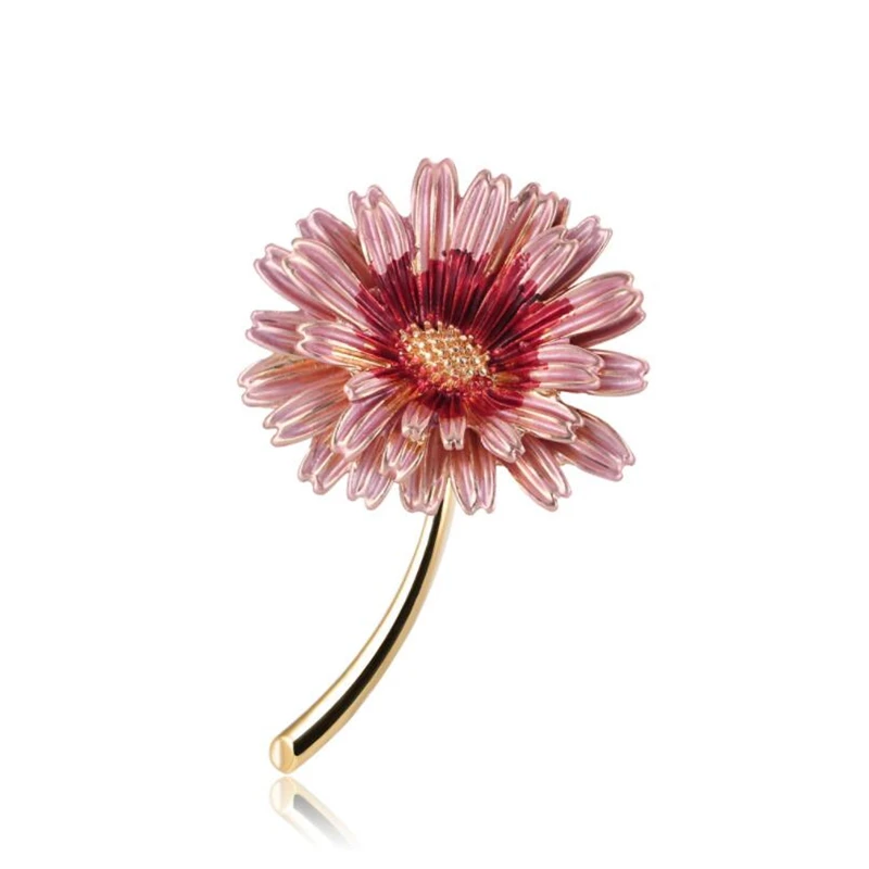 

Enamel Pink Daisy Trendy Brooch Flower Pin For Women Gift Simple Accessories 2019