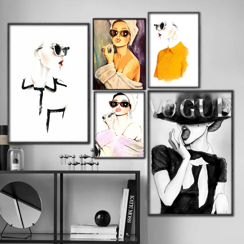 

Art Prints Canvas painting Wall art pictur Posters Vogue Figure Woman Cool Modern art Wall decor painting Poster black and white