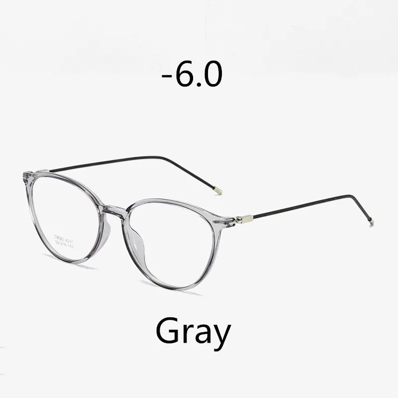Gray -6.0 Elbru ультралегкие очки кошачий глаз для близорукости женские и мужские TR90 прозрачная оправа готовые очки для близоруких диоптрий-0,5~ 6,0 - Цвет оправы: Gray -6.0