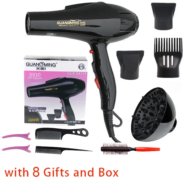 8 gift with box 2 Для парикмахерской и парикмахерской 3 м длинный провод с европейской вилкой настоящая мощность 2300 Вт профессиональный фен для волос фен для салона - Цвет: 8 gift with box 2